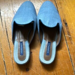 Margaux Blue Linen Mules
